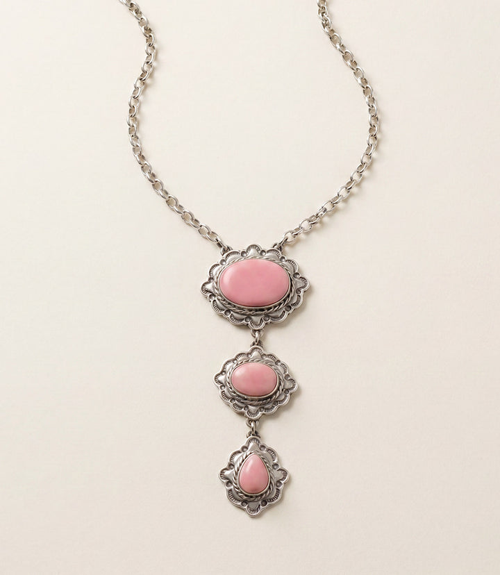 Pink Conch Triple Drop Sterling Silver Necklace