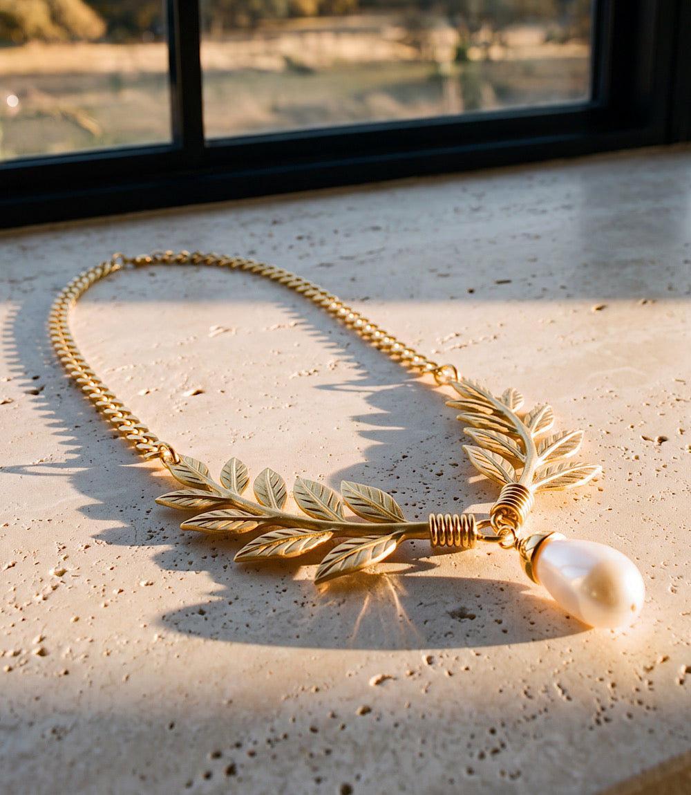 Laurel Leaf Pearl Necklace