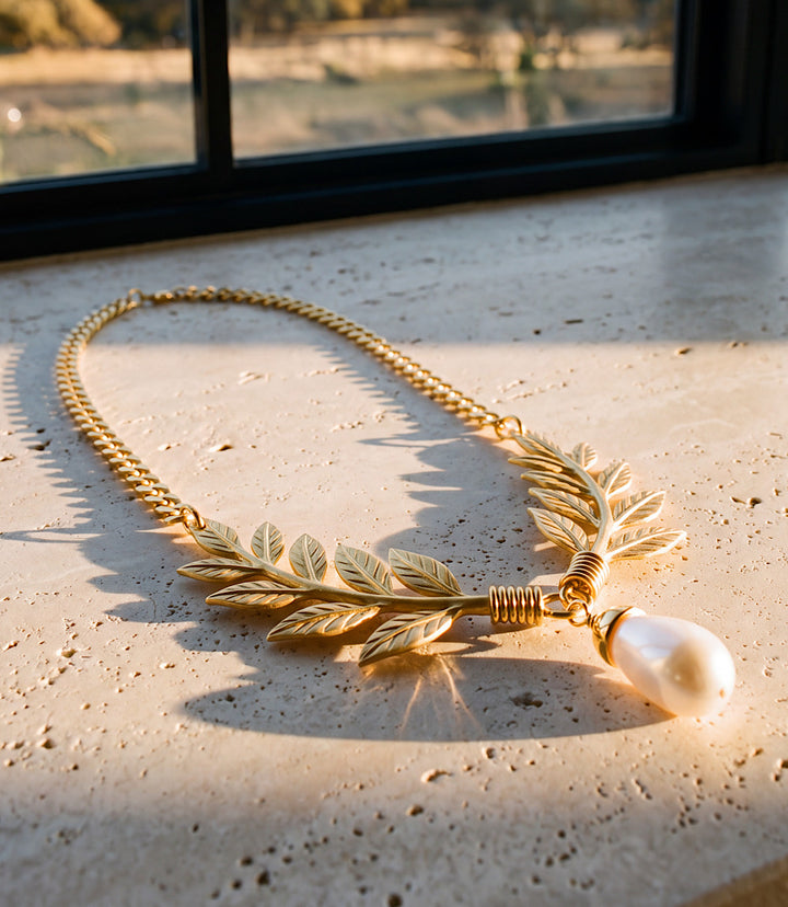 Laurel Leaf Pearl Necklace