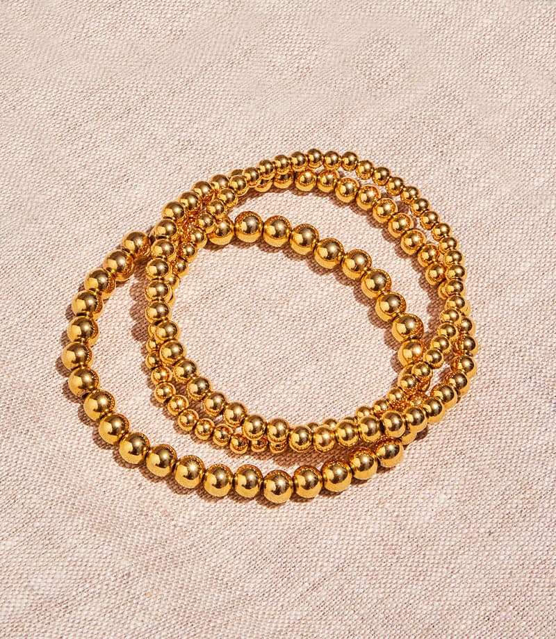 Gold Bead Stretch Bracelets, Set Of 3