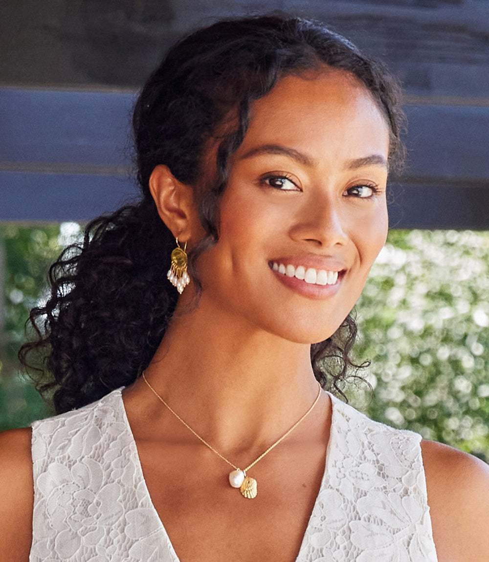 Gold Plated Shell And Pearl Necklace