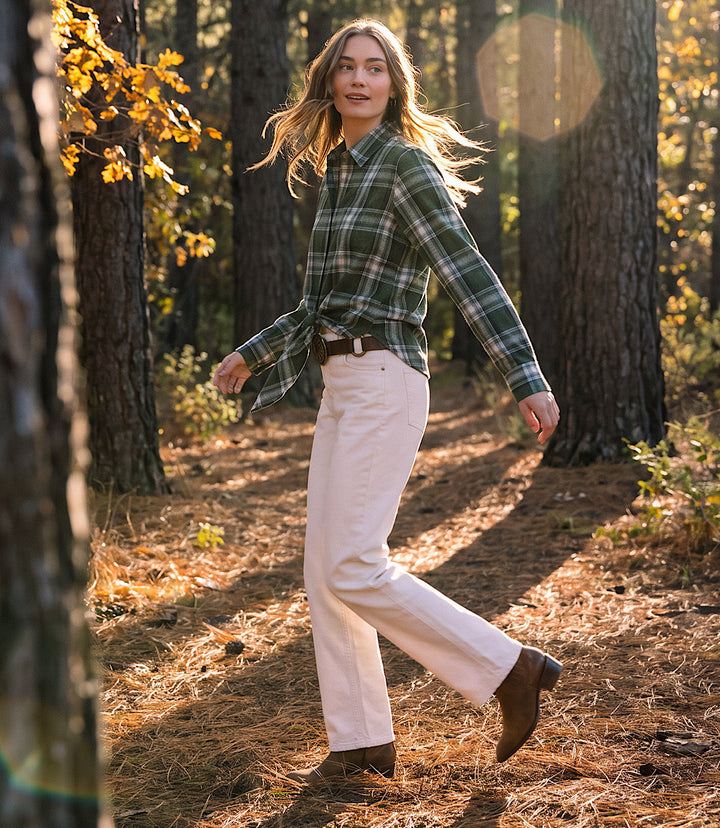 Long Sleeve Plaid Tie-Front Shirt