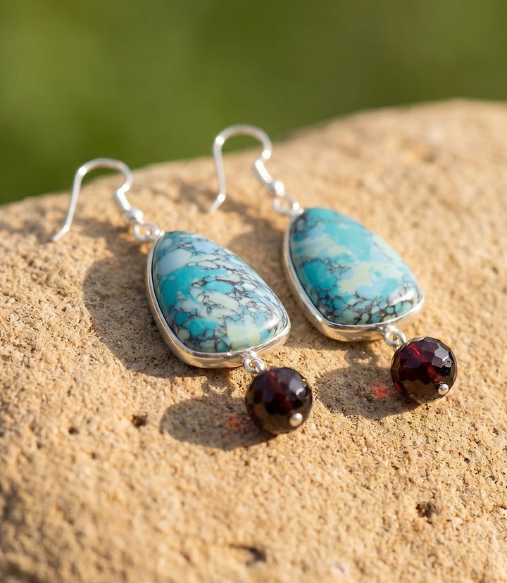 Turquoise And Tigers Eye Earrings