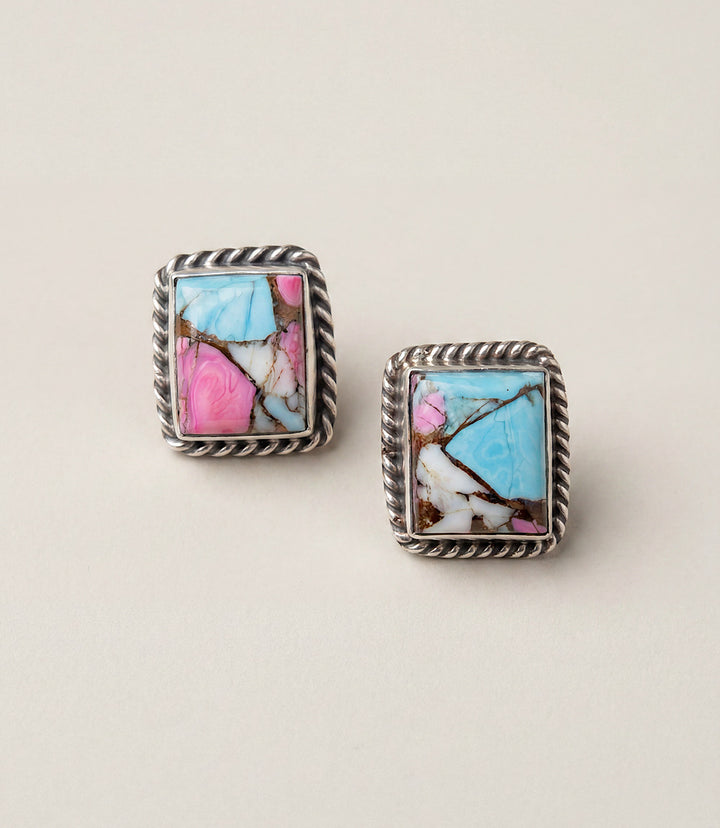 Cotton Candy Turquoise Square Post Earrings