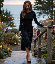 Long Sleeve Velvet Burnout Midi Dress
