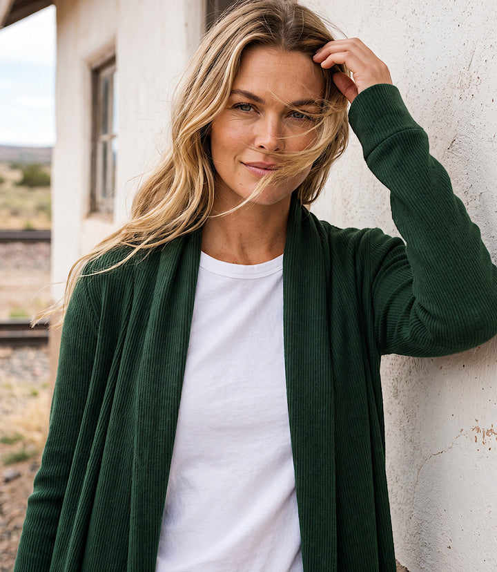 Ribbed Drape Front Cardigan
