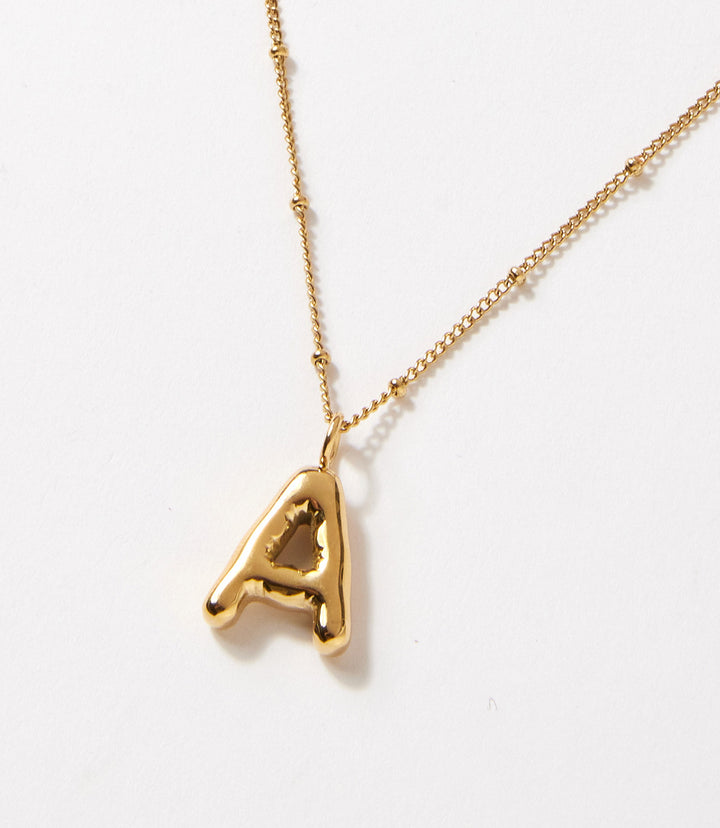Gold Bubble Letter Charm Necklace