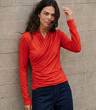 Long Sleeve Crossover Side-Shirred Top