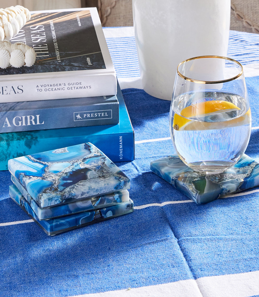 Blue Agate Coasters, Set Of 4