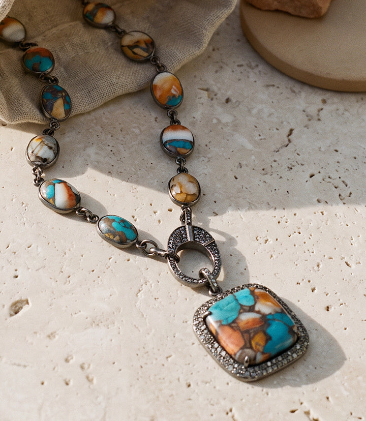 Spiny Oyster Turquoise Bezel Pendant Necklace