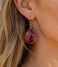 Pink Quartz Teardrop Earrings with faceted stones in gold-filled frames and hook closures