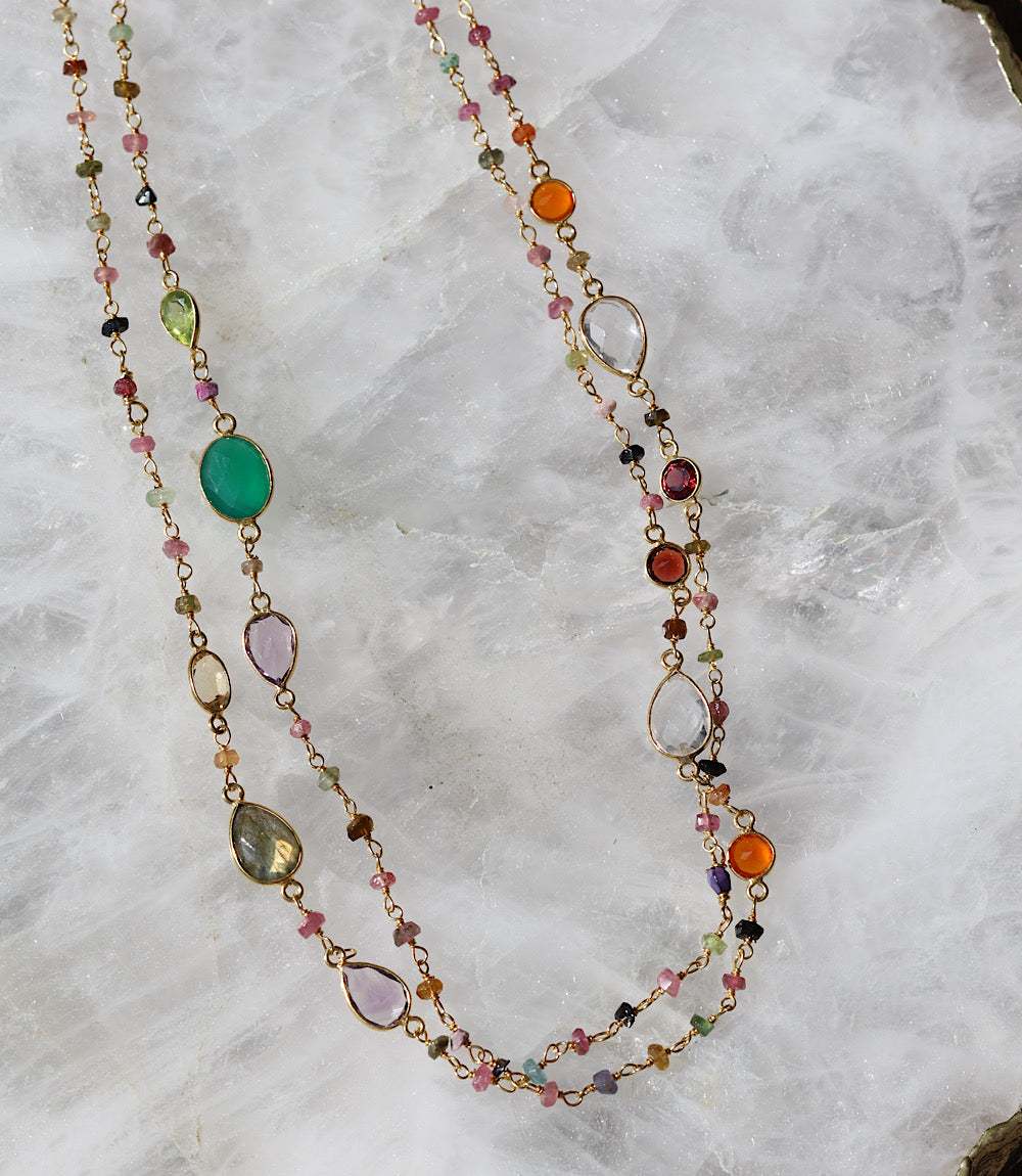 Multi Color Beaded Gemstone Necklace