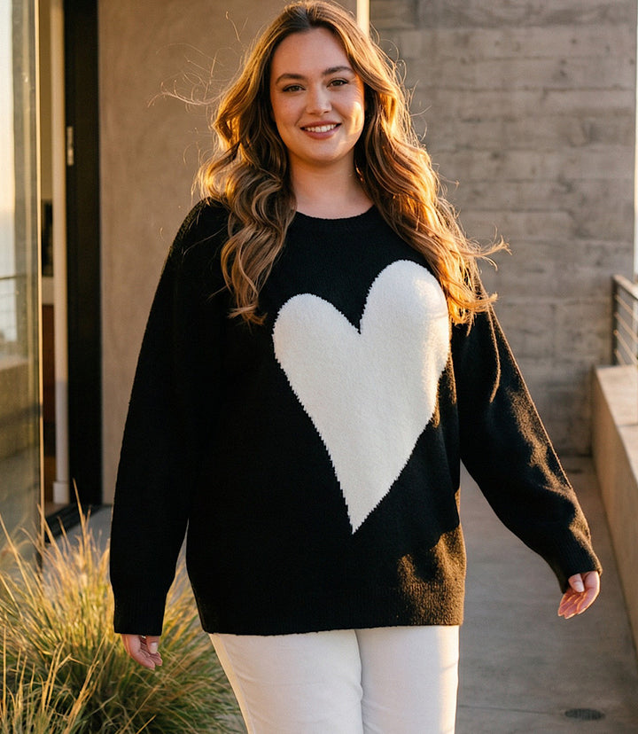 Plus Size Heart Jacquard Sweater