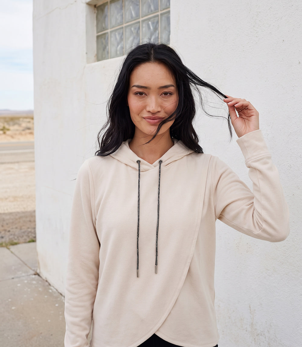 Rhinestone Drawstring Crossover Sweatshirt