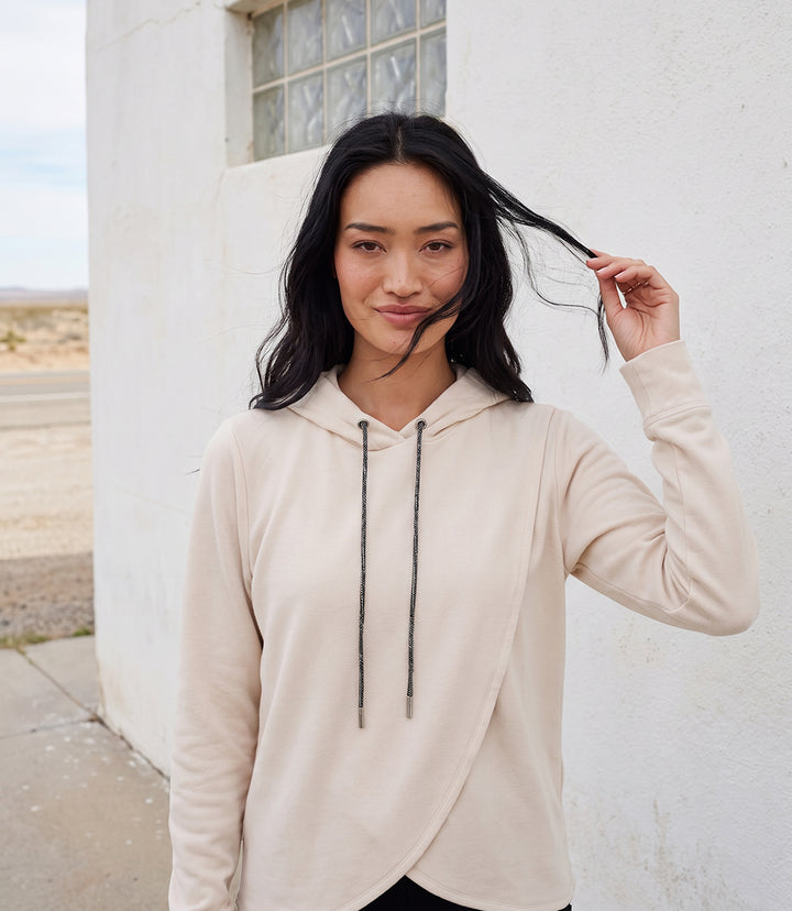 Rhinestone Drawstring Crossover Sweatshirt