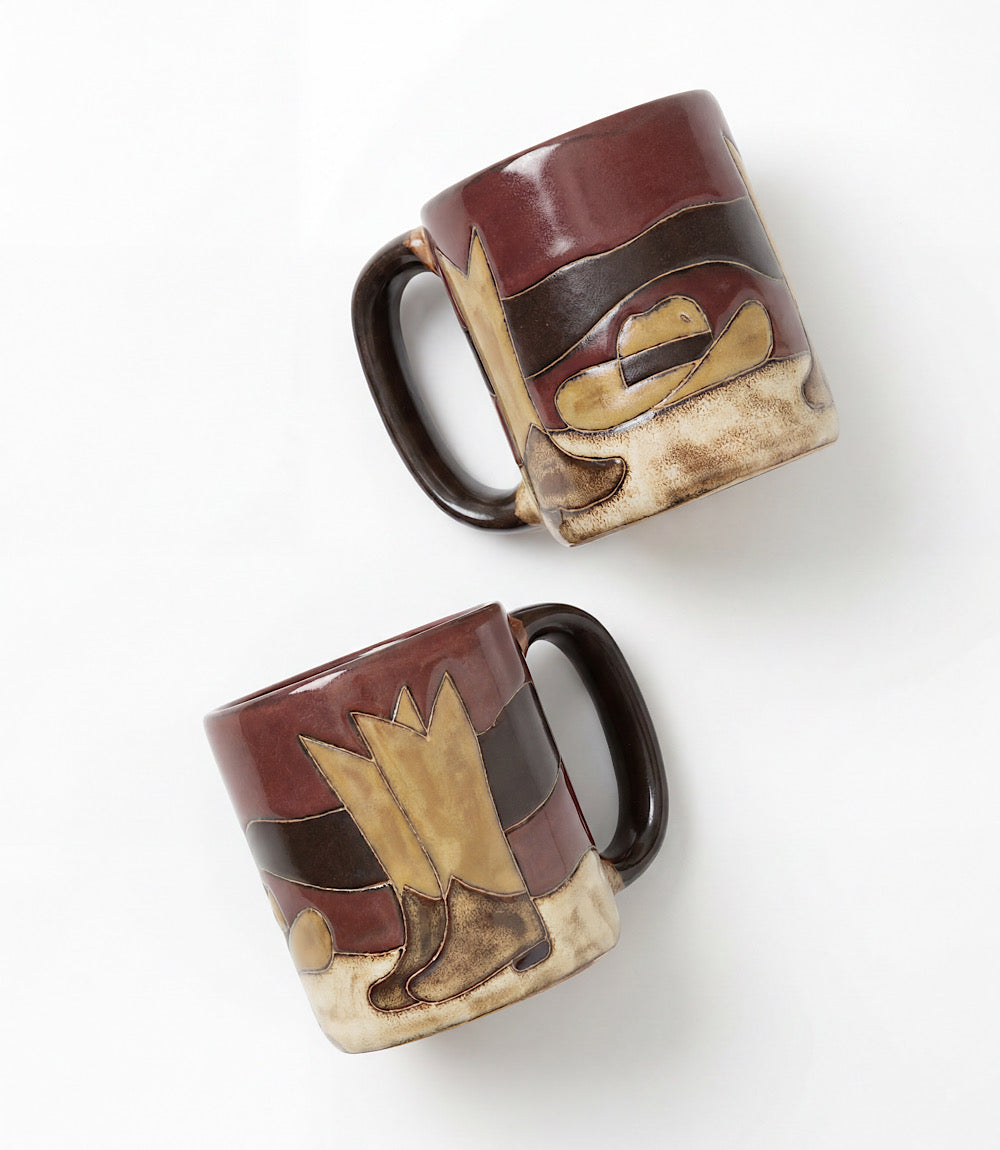 Handpainted Boots And Hat Ceramic Mugs