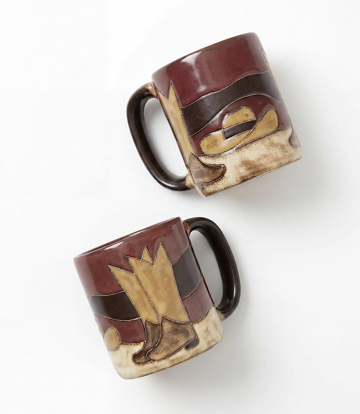 Handpainted Boots And Hat Ceramic Mugs