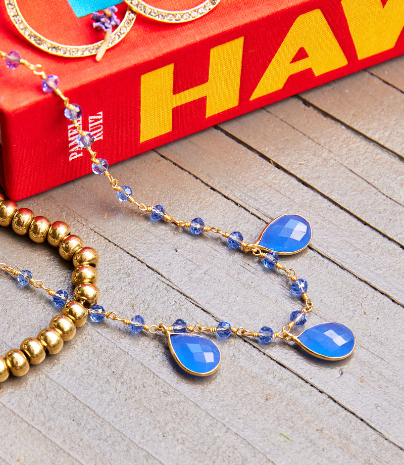 Gold Blue Chalcedony Necklace Karen Kane