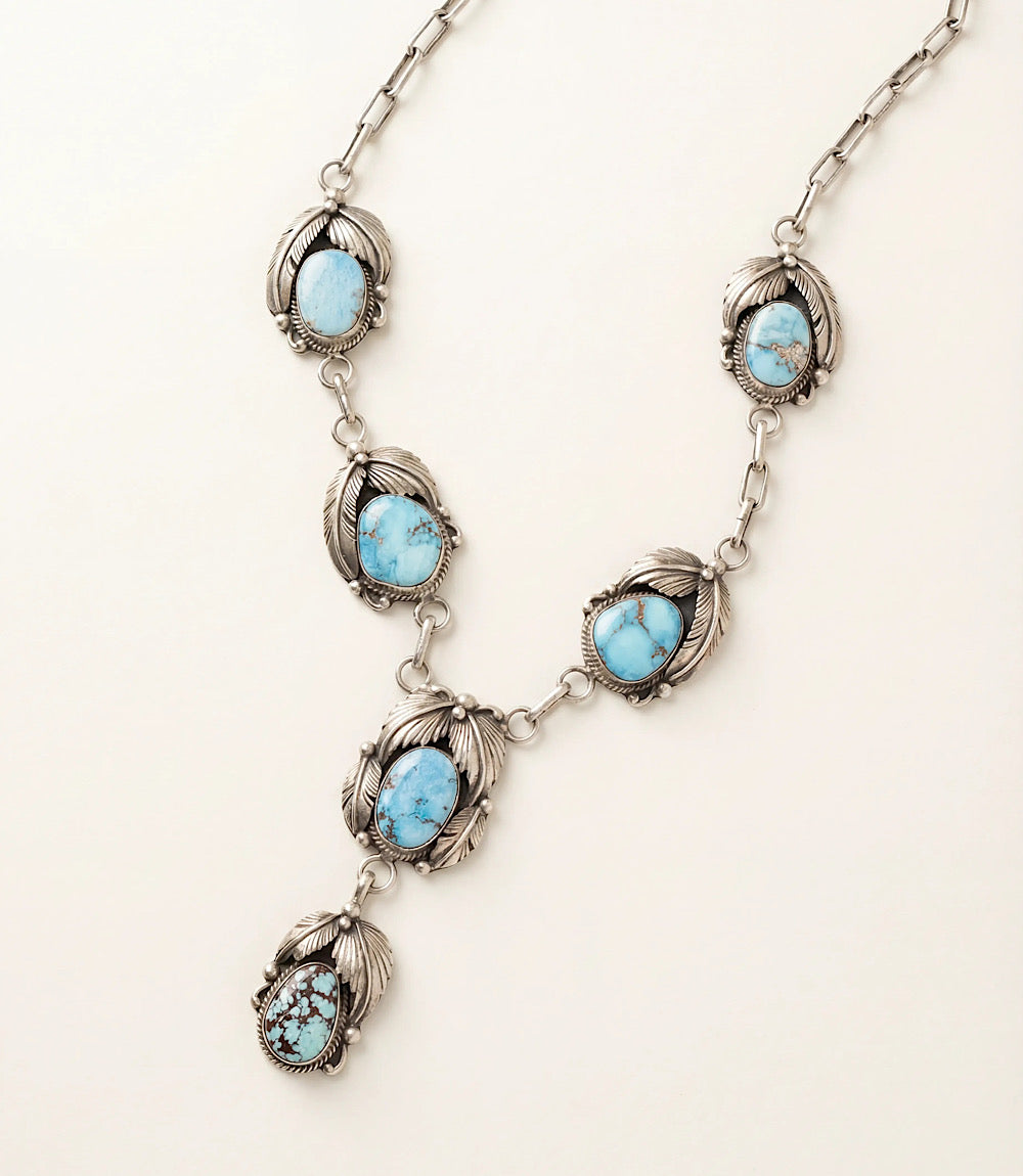 Feather Embellished Turquoise Lariat Necklace