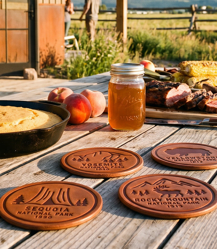 Leather National Park Coasters, Set Of 4