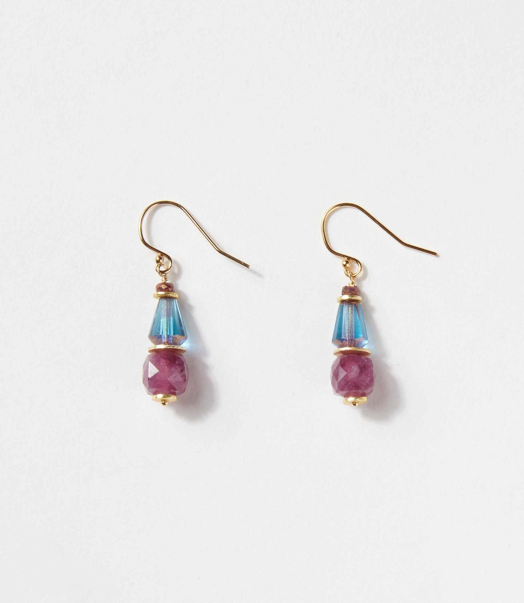 Ruby And Blue Glass Earrings