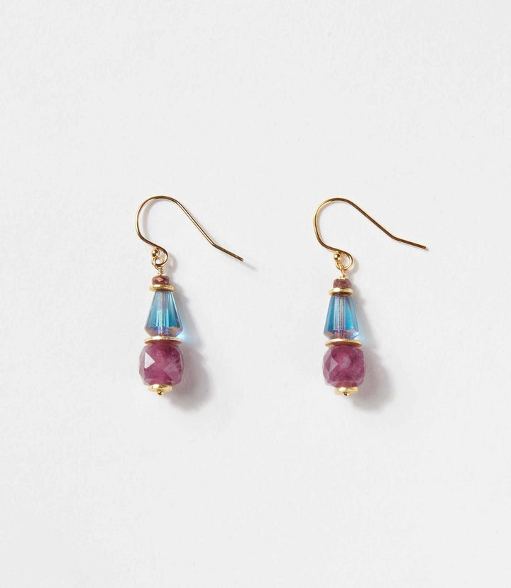 Ruby And Blue Glass Earrings