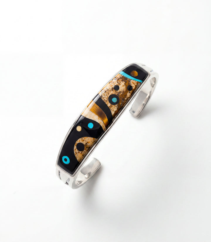 Sterling Silver Mosaic Inlay Cuff Bracelet