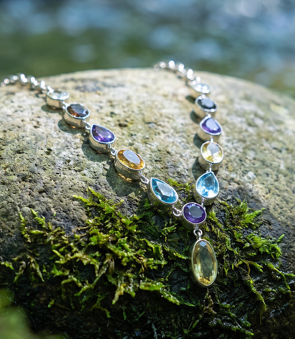 Amethyst, Citrine, And Blue Topaz Necklace