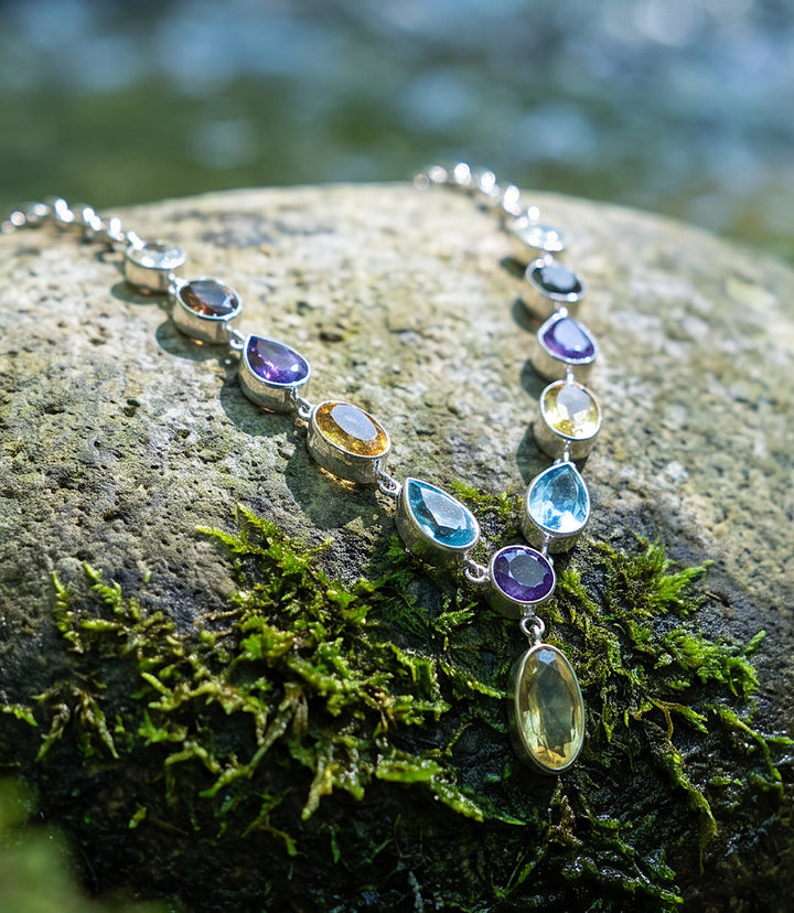 Amethyst, Citrine, And Blue Topaz Necklace