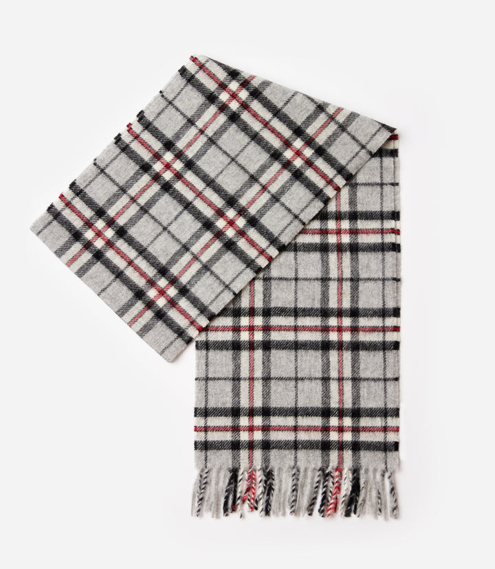 Merino Wool Fringed Plaid Scarf