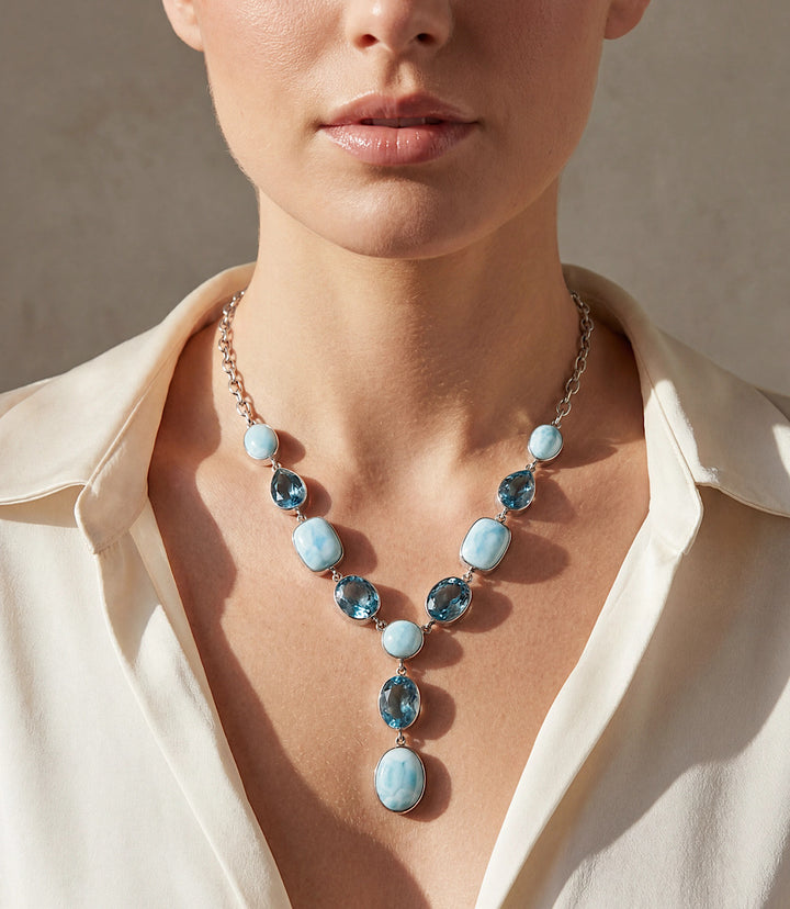 Larimar And Blue Topaz Lariat Necklace
