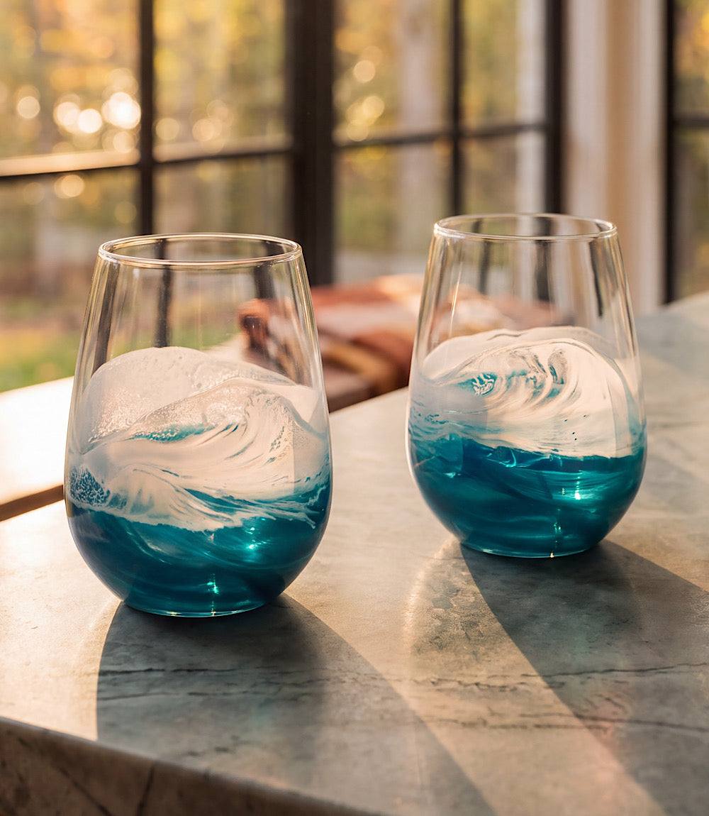 Ocean Waves Wine Glasses, Set Of 2