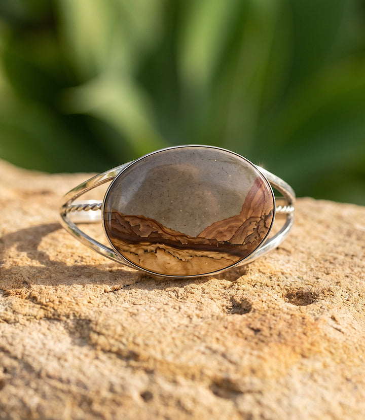 Vintage Jasper Sterling Silver Cuff Bracelet