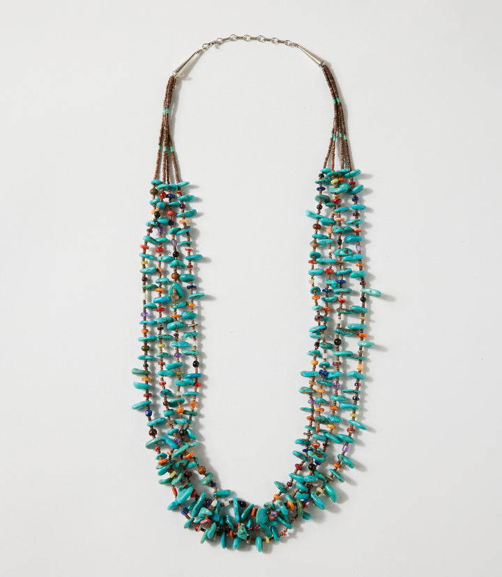 Four Strand Turquoise And Spiny Oyster Necklace