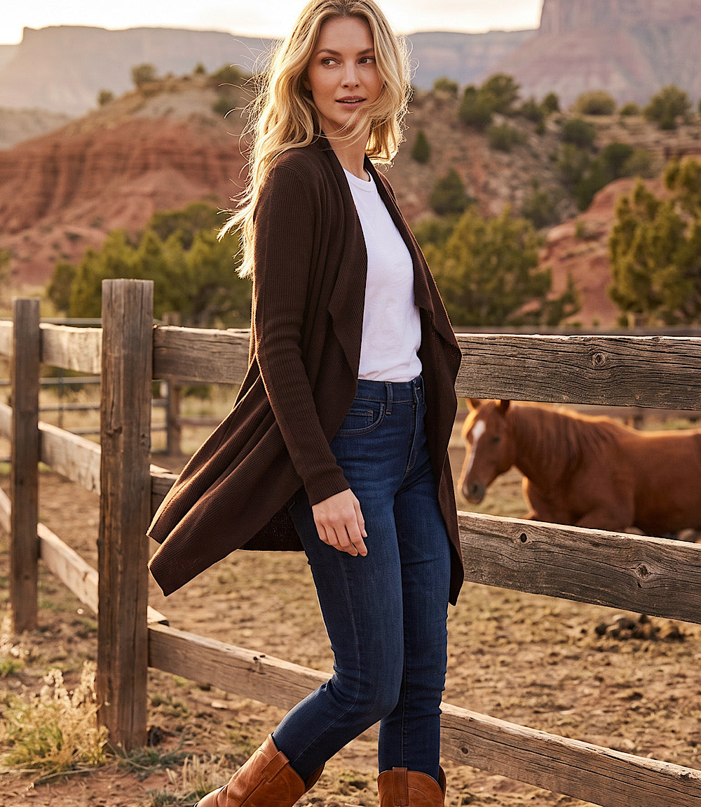 Ribbed Drape Front Cardigan