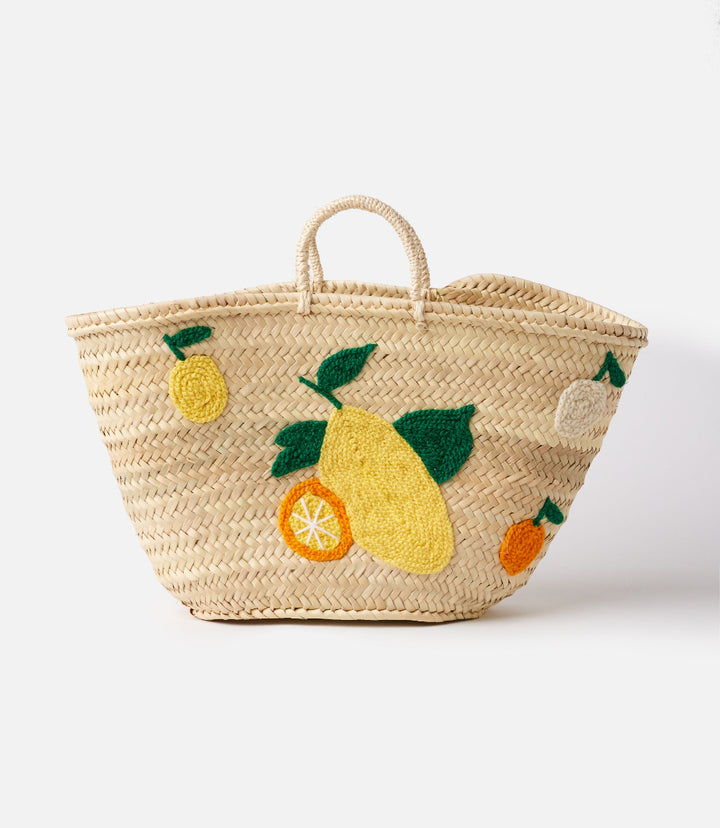Embroidered Straw Tote Bag