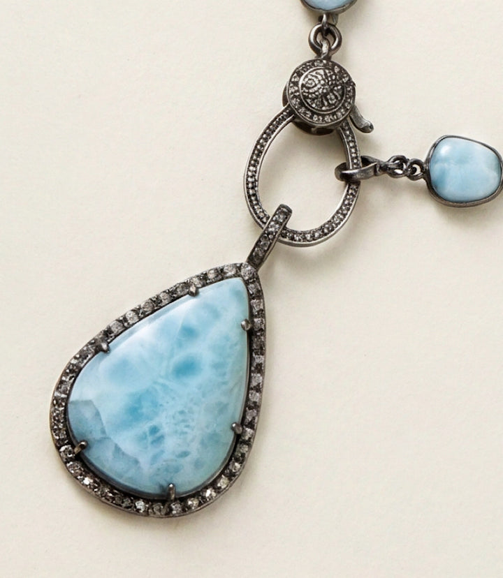 Larimar Teardrop Crystal Pendant Necklace