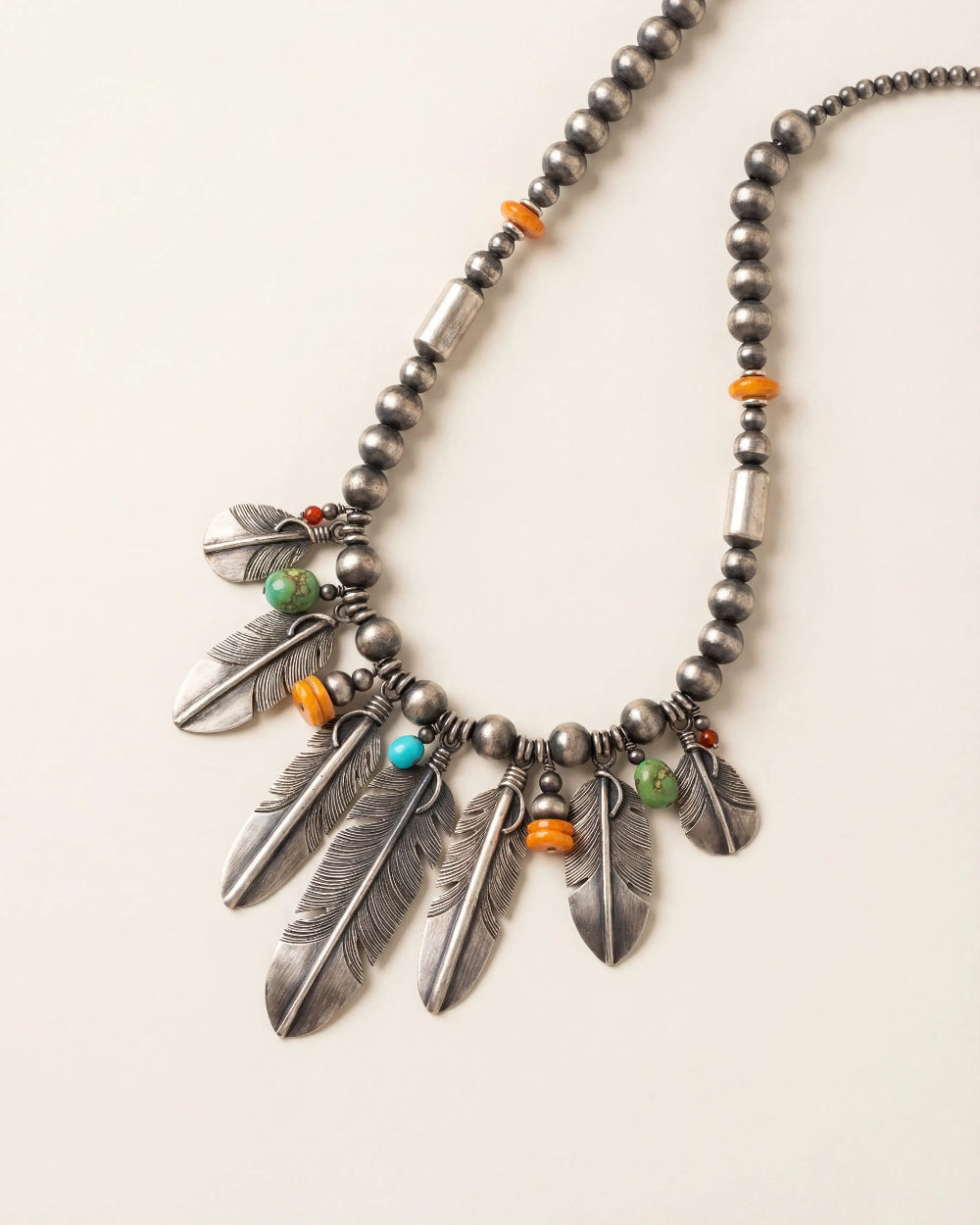 Multi Stone Feather Beaded Turquoise Necklace