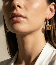 Embellished sterling silver gemstone earrings with radiant citrine stones and detailed silver frame