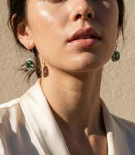 Embellished sterling silver gemstone earrings with green quartz stones in detailed silver frames and sterling silver ear wires
