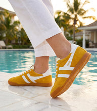 Gola Elan Classic Sneakers in vibrant pollen yellow suede with lace-up design and durable gum outsole