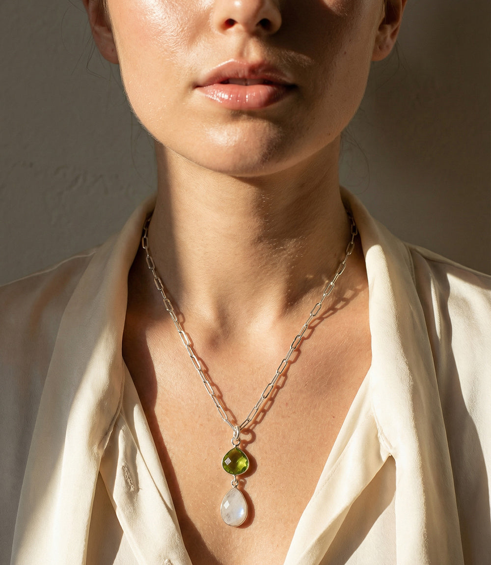 Moonstone And Peridot Pendant Necklace