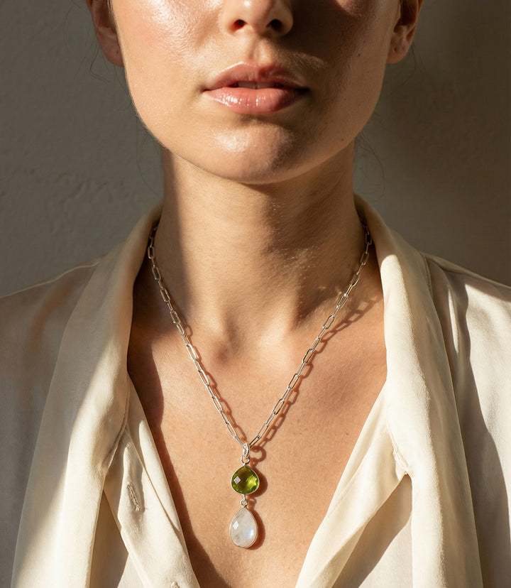 Moonstone And Peridot Pendant Necklace