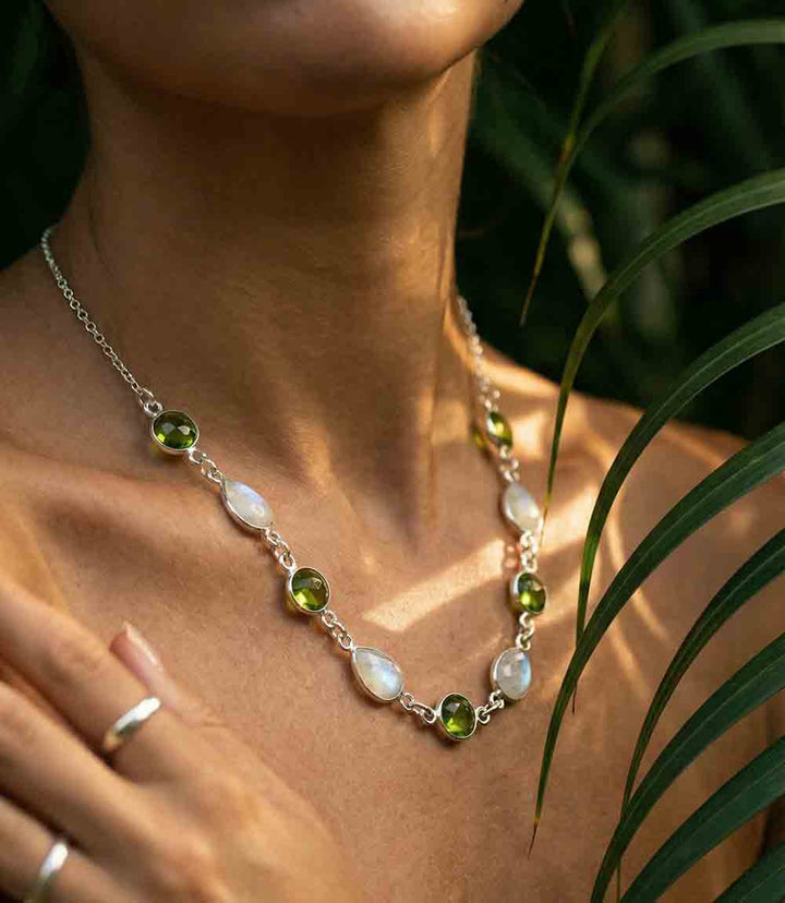 Moonstone And Peridot Station Necklace