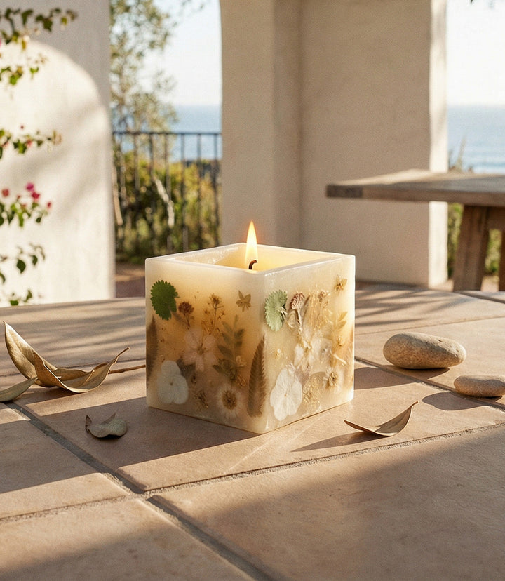 Pressed Flower Hurricane Candle