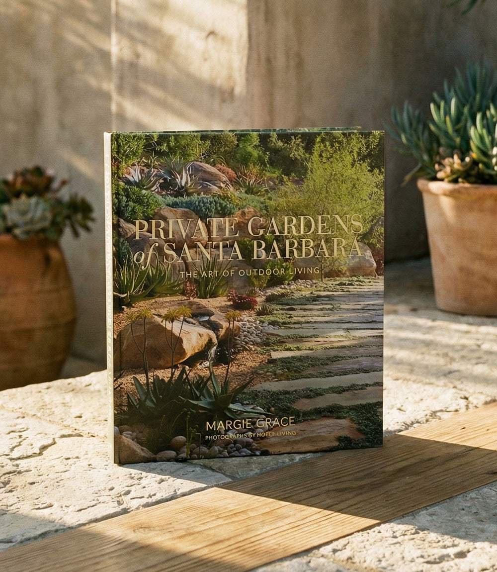 Private Gardens of Santa Barbara book showcasing 18 distinctive private gardens with diverse styles in an elegant hardcover format