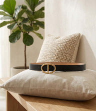 Streets Ahead black Italian leather belt with gold-plated buckle