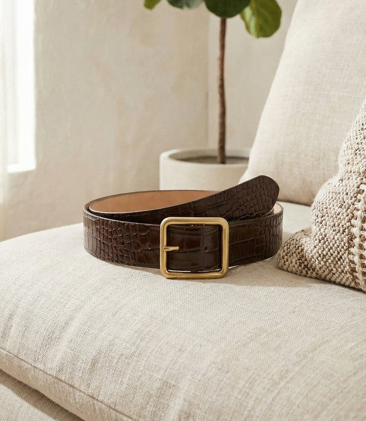 Streets Ahead Thin Crocodile Leather Buckle Belt