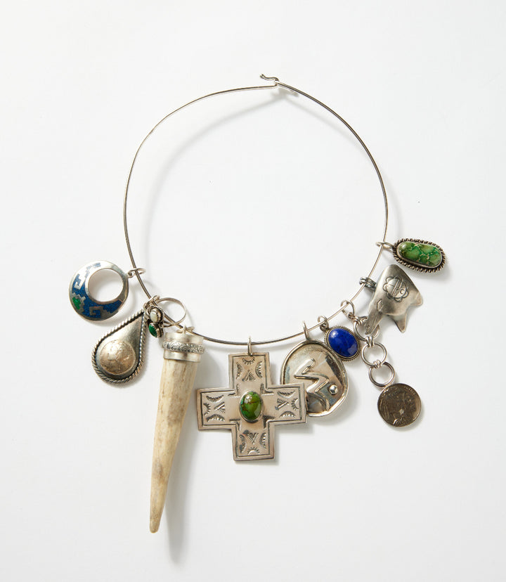 Lapis & Green Turquoise, Horn And Silver Necklace