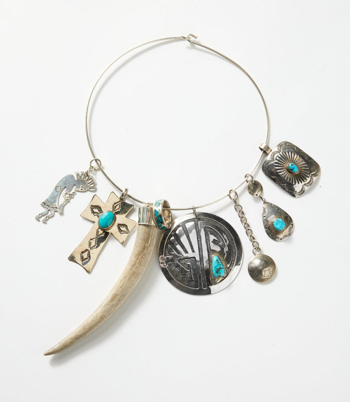 Turquoise, Horn & Native American Motif Necklace